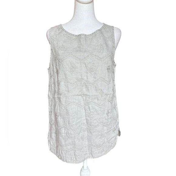 Saint Tropez West Tank 100% Linen Embroidered Bohemian Peasant Womens Small - Picture 1 of 8